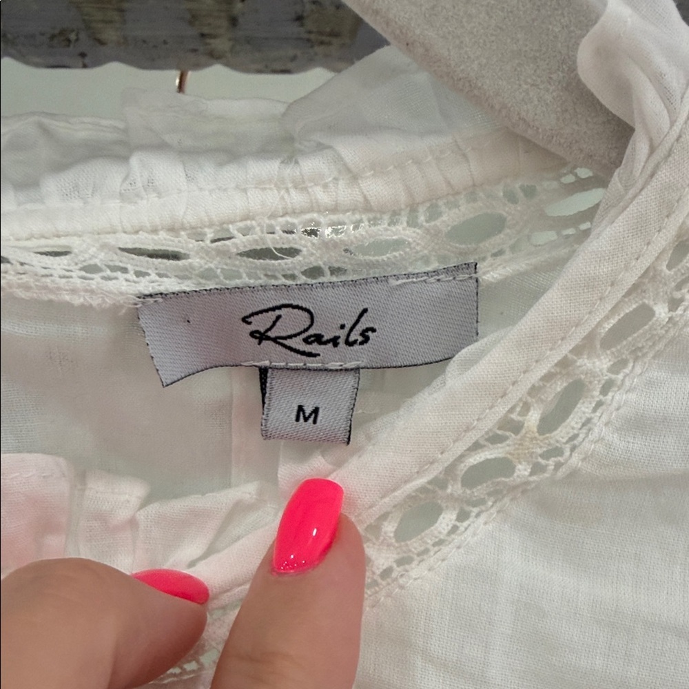 Rails 100% Cotton White Women's Blouse with Delicate Details - Picture 8 of 14